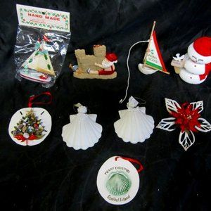 SET OF 9 BEACH MOTIF ORNAMENTS, DIFFERENT STYLES AND MATERIALS GREAT COLLECITON